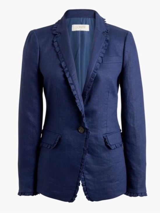 J. Crew Jackets & Blazers - J.Crew NWT Navy Linen Blazer Ruffle Trim Feminine Chic Jacket Size 4